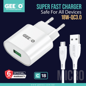 C18 (M) FAST CHARGER SET With 3A FAST CHARGING CABLE (P-1688)